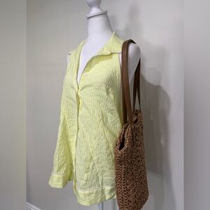 Anthropologie Pale Yellow Striped Sleeveless Collared Blouse
